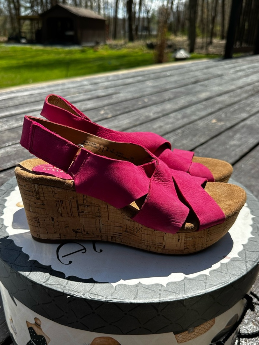Clarks Magenta Cork Slingback Wedge Sandals
